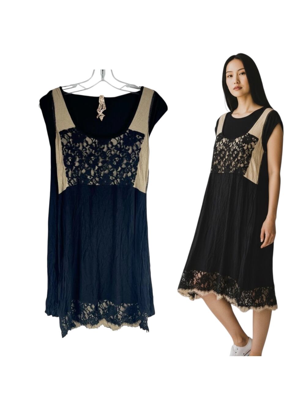 Bailey 44 Floral Lace Sleeveless Dress Short Crew Neck Black Size M